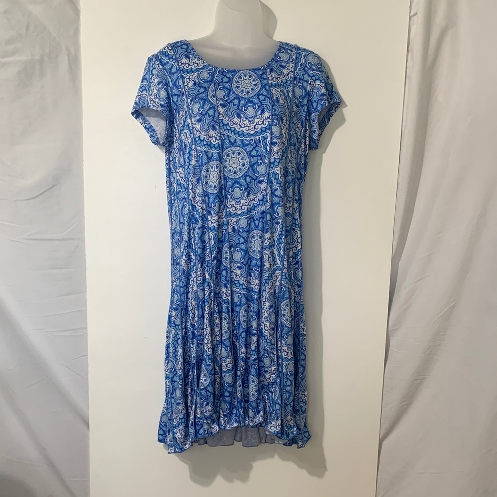 Chic Blue Patterned High-Low Dress by Tango Mango